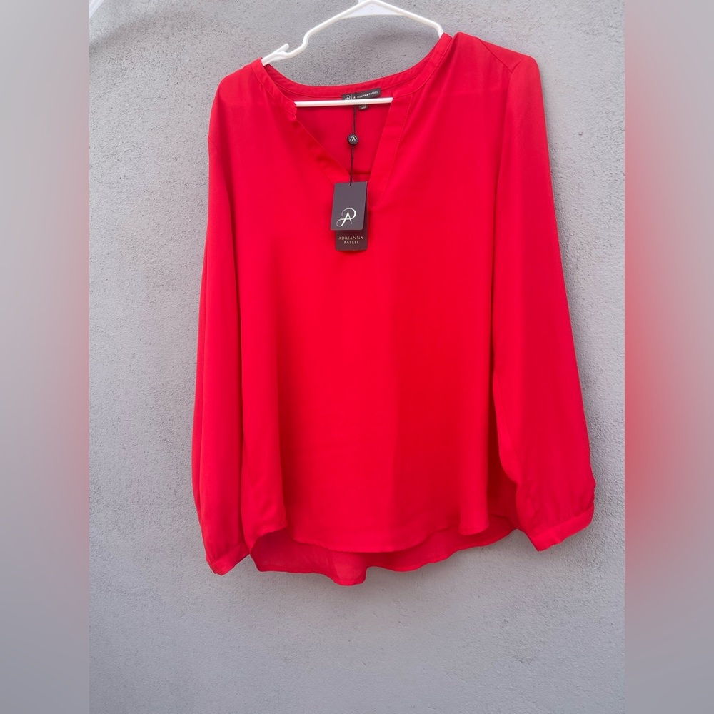 secs ago
6/6
ADRIANNA PAPELL Elegant Red Blouse by [Brand]